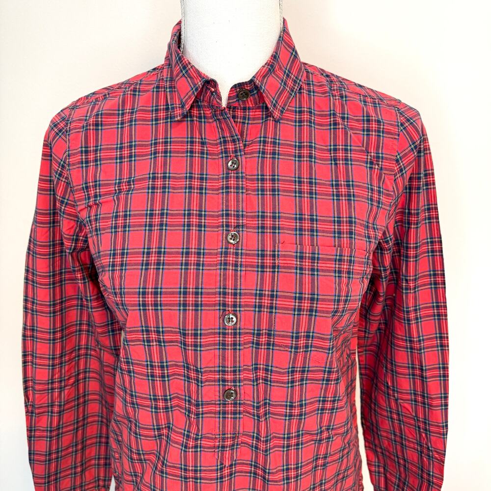 J. Crew Tartan Plaid Cotton Collared Popover Top Blouse In Red Size 0 - Picture 3 of 11